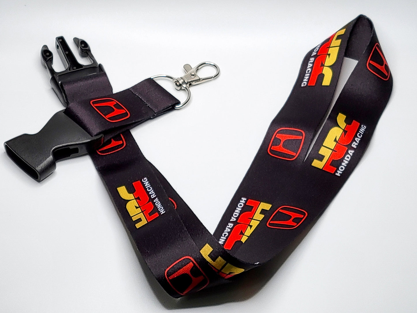 Full layout of a Honda JDM lanyard with a black quick-release plastic buckle and durable metal key attachment.
