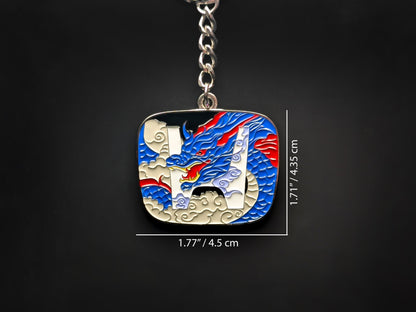 Technical product shot of the Honda JDM badge keychain with dimension lines showing a width of 1.77'' (4.5 cm).